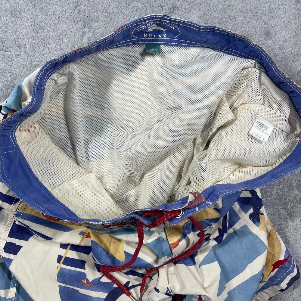 Tommy Bahama‎ Swim Trunks Mens L Blue White Tropical Beach Print Board Shorts